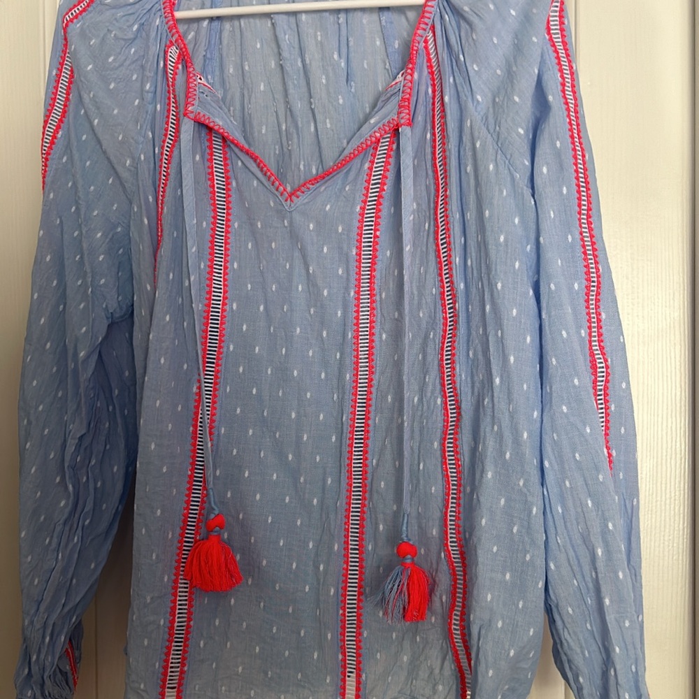 Lilly Pulitzer Blue Blouse with Pink/Coral Accents EEUC
